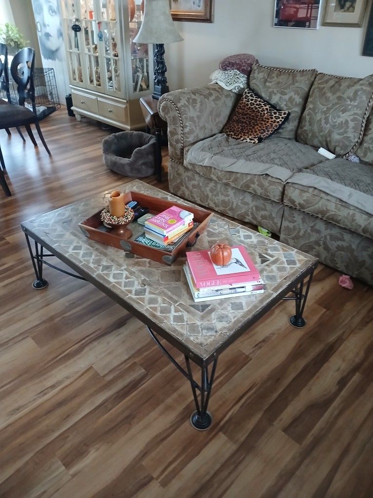 Arhaus Coffee Table with Thick Tile Top/Iron Bottom