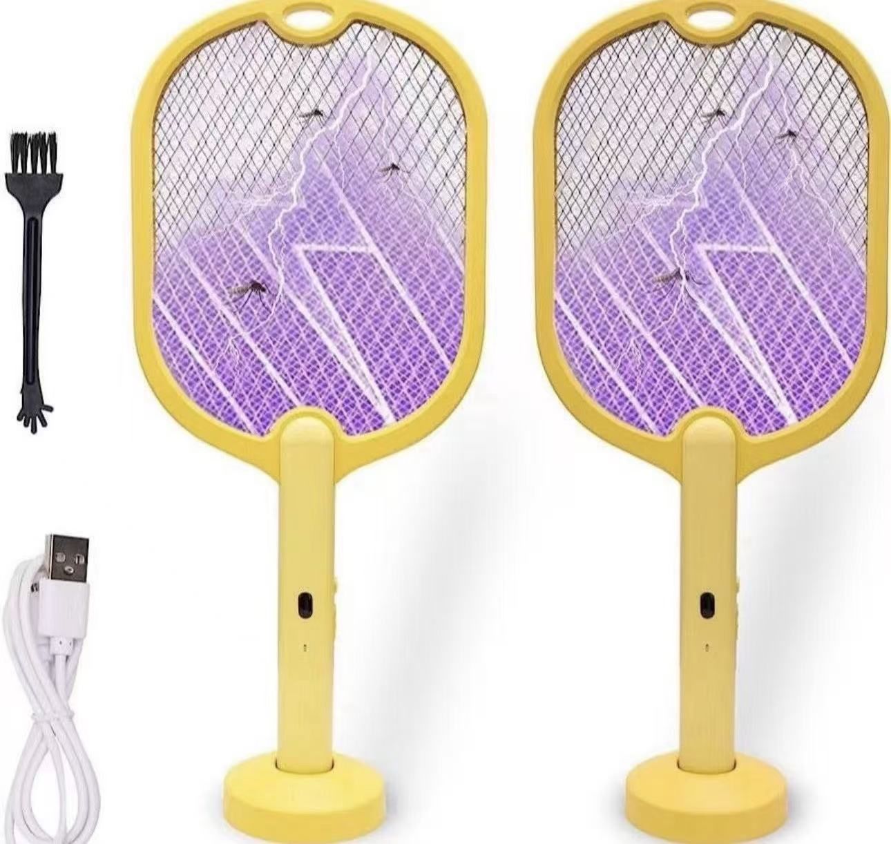 2 Pack Portable Bug Zapper USB Rechargeable 20" Electric Fly Swatter with Stand Base Mosquitoes Trap Lamp 3-Layer Safety Mesh Fly Killer Racket for In