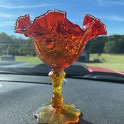 Fenton Cabbage Rose Amberina (repaired stem)