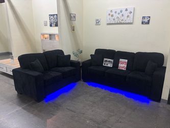 Poundex Black Fabric Sofa and Loveseat Set