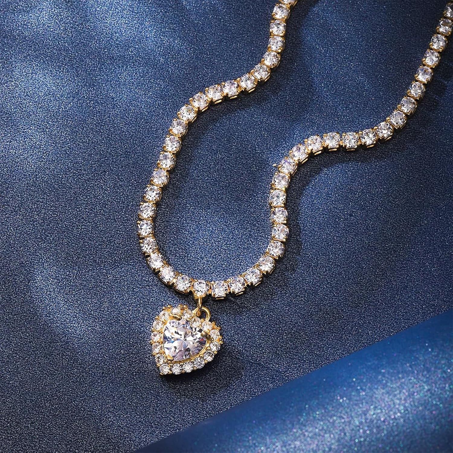Tennis Necklaces for Women Cubic Zirconia Diamond Sparkly Choker Teardrop Heart Cross Pendant Necklace Silver/Gold Filled Choker Necklaces for Women G
