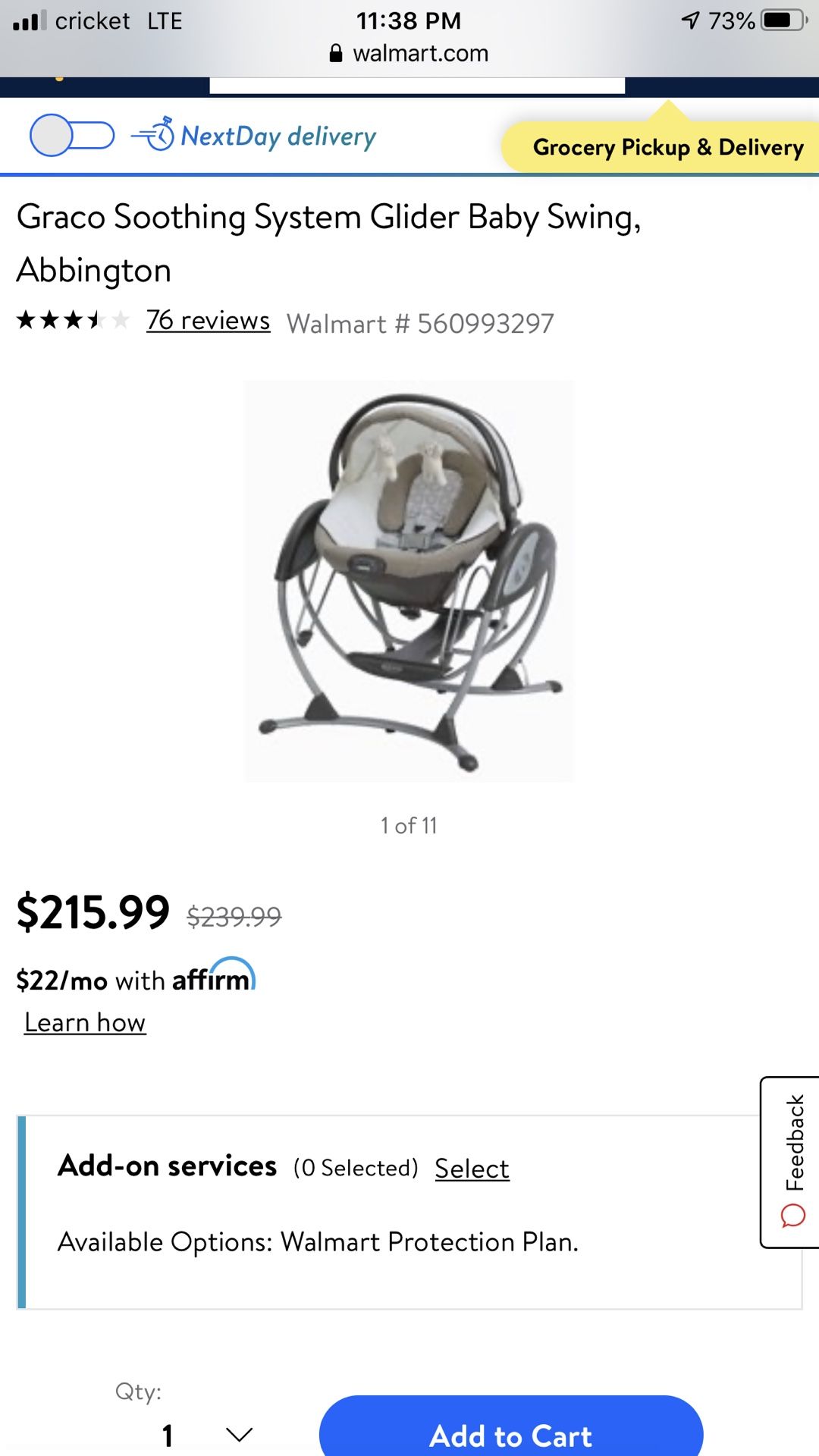 Graco soothing system glider baby swing