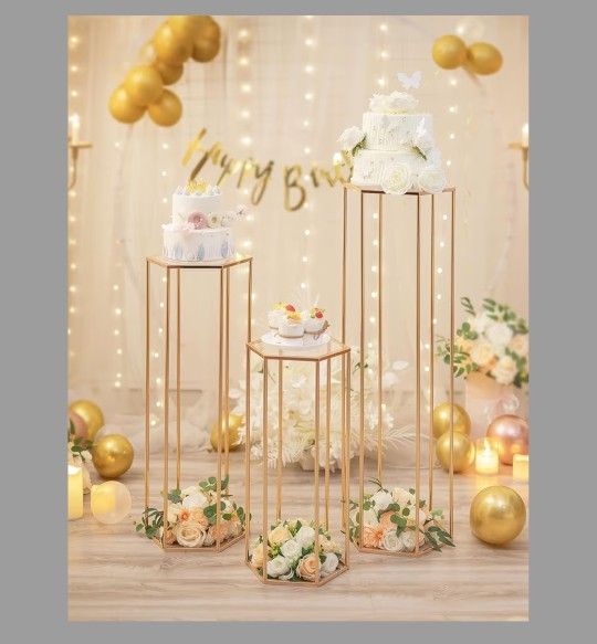 Cylinder Pedestal Stands for Party: 3 PCS Cake Table Stand in 23.6/31.5/39.4 INCH Height Cilindros Para Fiestas for Birthday Wedding Celebration