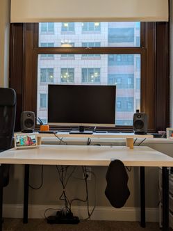 Work desk + power cord and cable management tray from Ikea