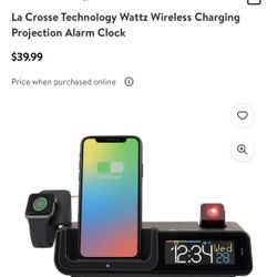 La Crosse Technology Wattz Wireless Charging Projection Alarm Clock Features: 5W Wireless Charger Wattz com