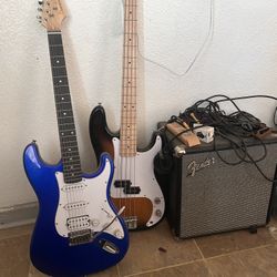 Electric and Bass guitar with amp 