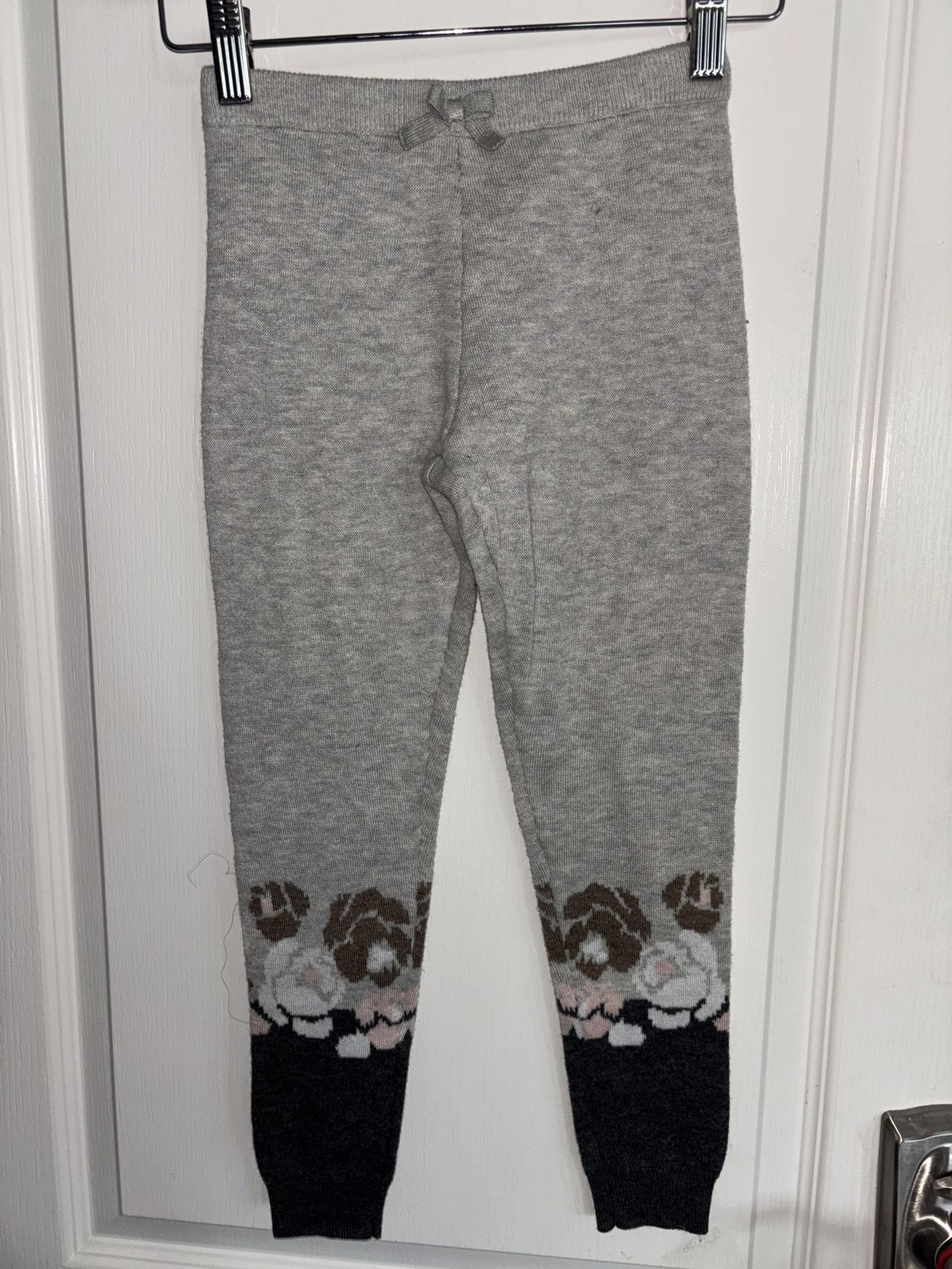 NWOT Janie and Jack Girls 6 Knit Pants Elastic Waist Floral Grey Gold Pink White