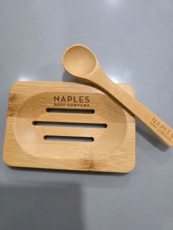 Soap plate and wood spoon for cream