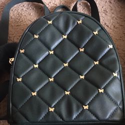 Dark green mini  backpack with golden butterfly's 