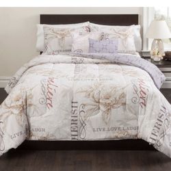 Queen reversible comforter set flowers letters live love laugh pattern 5 piece set. 