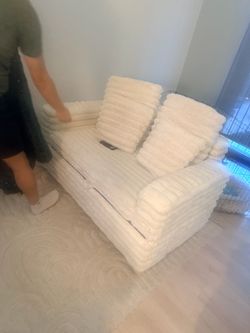 Cream Faux Fur 2 person sleeper sofa