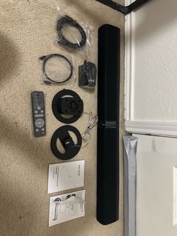 New two soundbar set with configurable stands and all accessories