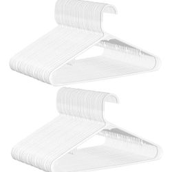 Plastic Hangers 100 Pack, Clothes Hangers with Double Hooks for Adults for Coats, Dresses, Shirts, Pants, Lightweight Yet Space Saving, White