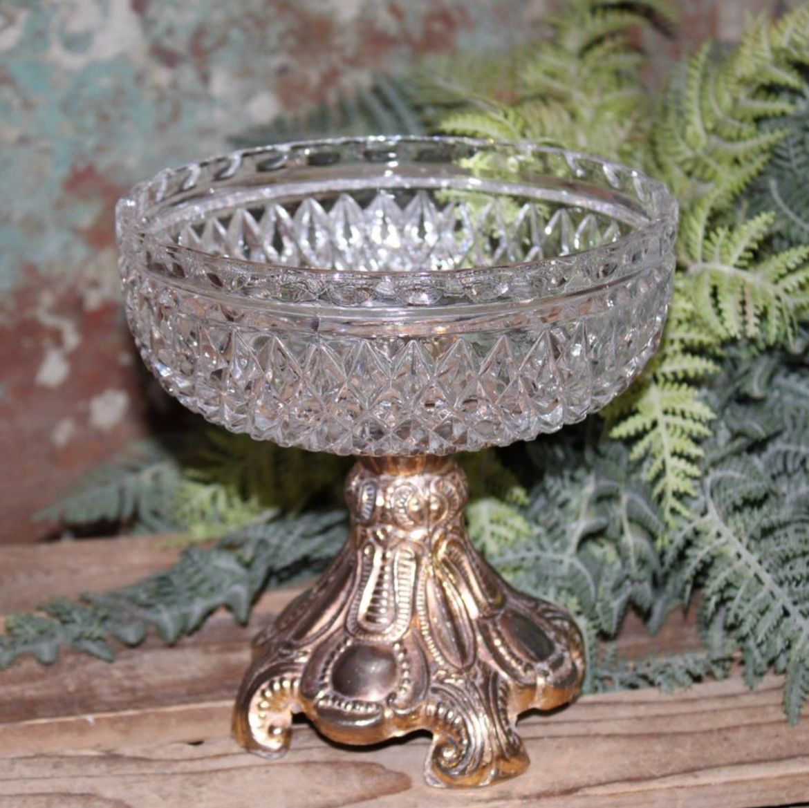 Ornate Vintage Cut Crystal Pedestal Compote Dish