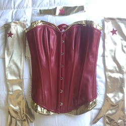 New! Wonder Woman Corset With Gloves And Headband 