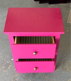 dresser, table, and table hot pink! 2 drawer dresser, table, end table hot pink!