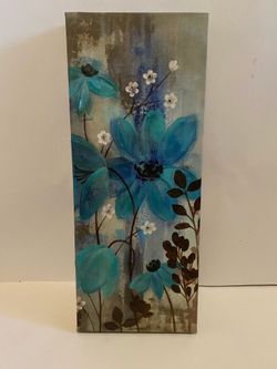 Teal and brown floral wall art