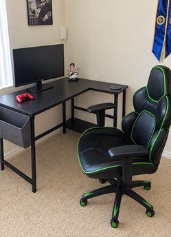 L-Shaped Gaming Desk + Professional Gaming Chair — $100