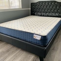 Fulll Size Black Crystal Bed W Ortho Mattress Colchon 