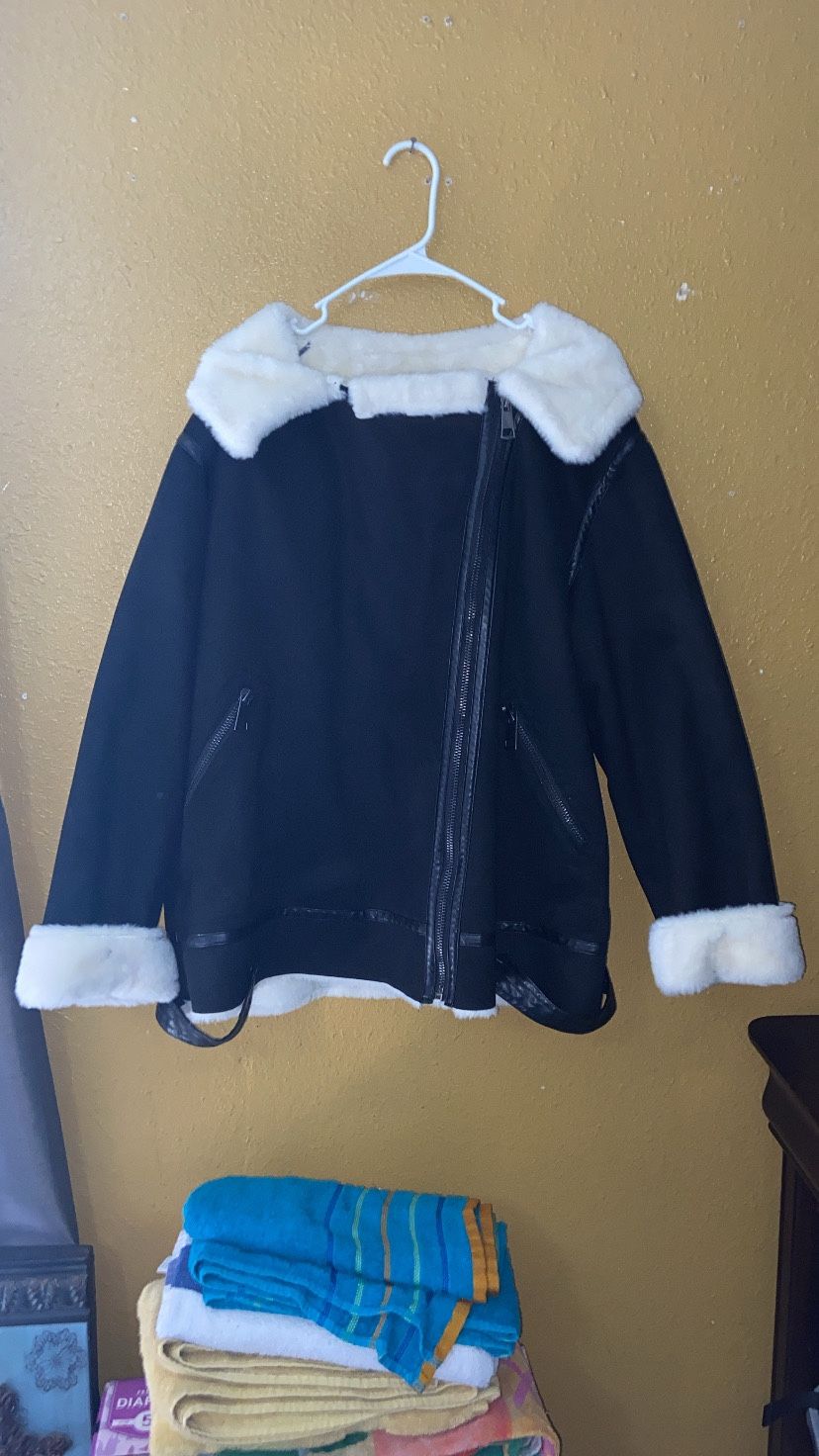 Scoop Womens Faux Fur Moto Jacket Sherpa Fleece Lined Black Size XXL(20)