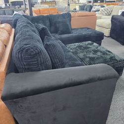 Black Corduroy Sectional Sofa with Chaise 🚚WE DELIVER🚚