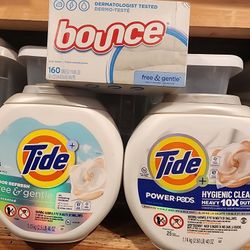 Tide Pods And Bounce Free & Gentle Bundle 