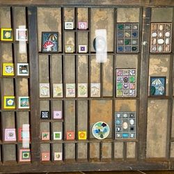 Various miniature handmade artwork for printers tray, trinket shelf or dollhouse