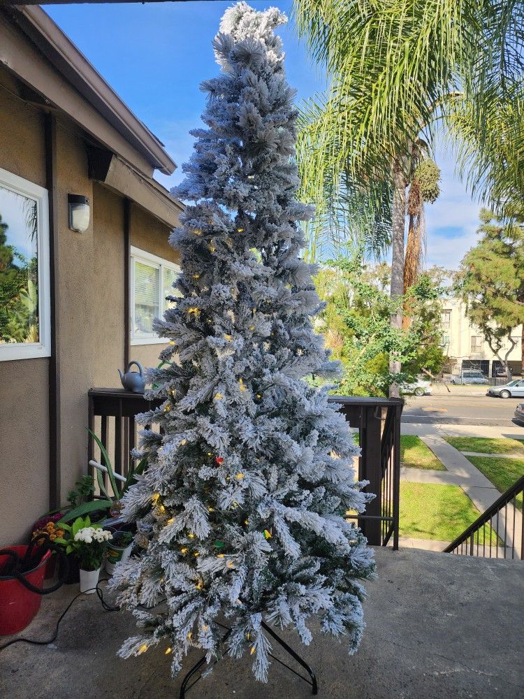 9 ft Pre lit Flocked Alberta Spruce Tree 450 Warm White LED lights UL Listed Adaptor