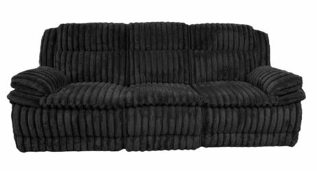 BLACK 3 PC MANUAL RECLINER SET. COMFORTABLE FUR LIKE CORDUROY