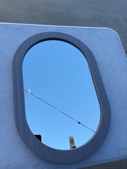 Grey Wood Grain Oval Wall Mirror