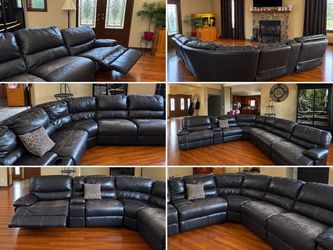 Large Dark Brown Leather Reclining Sectional Sofa