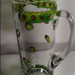 MC - VTG CRYSTAL/GLASS HAND PAINTED COCKTAIL PITCHER 50 OZ FL CAPACITY 