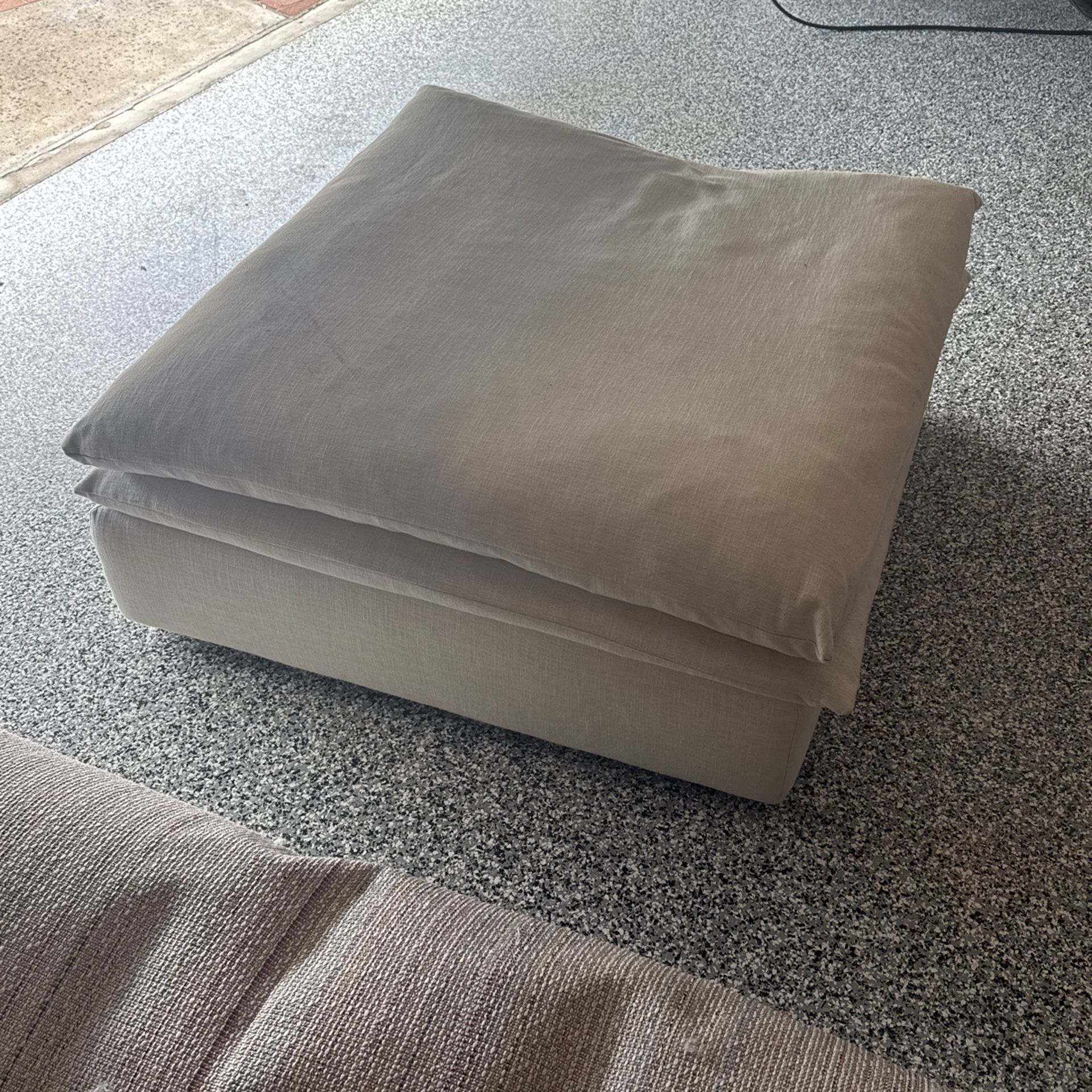 Crate and Barrel White Linen Ottoman