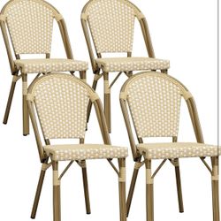 PURPLE LEAF Outdoor Dining Chair Set of 4 Rattan Chairs for Garden Kitchen Porch Bamboo Print Finish Patio Chairs Cream Yellow French Bistro Chairs