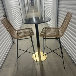 Marble Bar Top W/ Bamboo Bar Stools Set