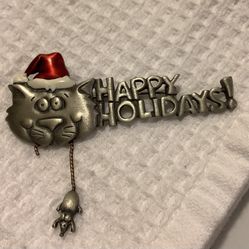 JJ Jonette Christmas Cat Brooch 