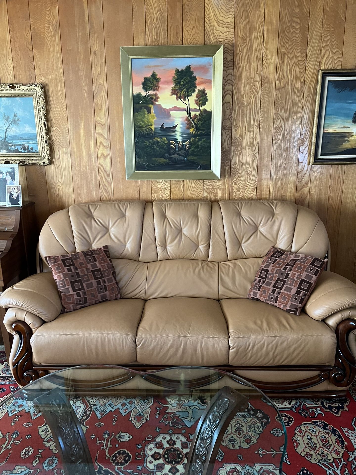 Leather Couch With Wood Trim