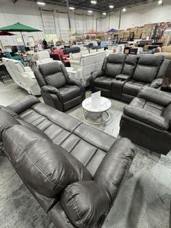 Juego de sofás de 3 piezas para sala de estar reclinable gris