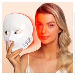 NEWKEY LED Face Mask Light Therapy,Red Light Therapy for Face Wrinkle Blue Light Therapy Mask for Face Acne,150LEDs,10 Min Auto Shut off, Wired