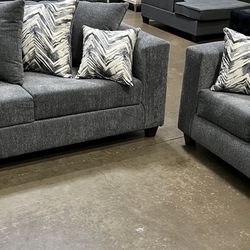 GRAY FABRIC 2 PIECE COUCH SET 