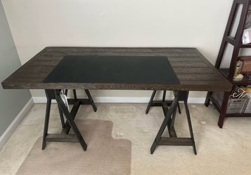 Industrial Wood Desk with adjustable Sawhorse Legs