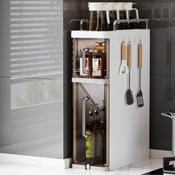 Spice Rack Organizer for Cabinet Kitchen Countertop Organizer Moveable Corner Shelf for Kitchen Standing Large Seasoning Storage Shelf Cup Lid Holder 