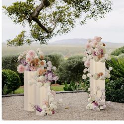 3pcs Columns Pedestal Display Stands Round White Cylinder