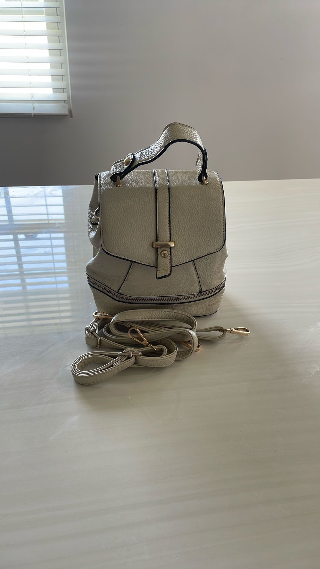Beige Leather Backpack Bag