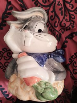 Vintage 90s Looney Tunes BUGS BUNNY Cookie Jar Warner Bros Ceramic w/ Carrot
