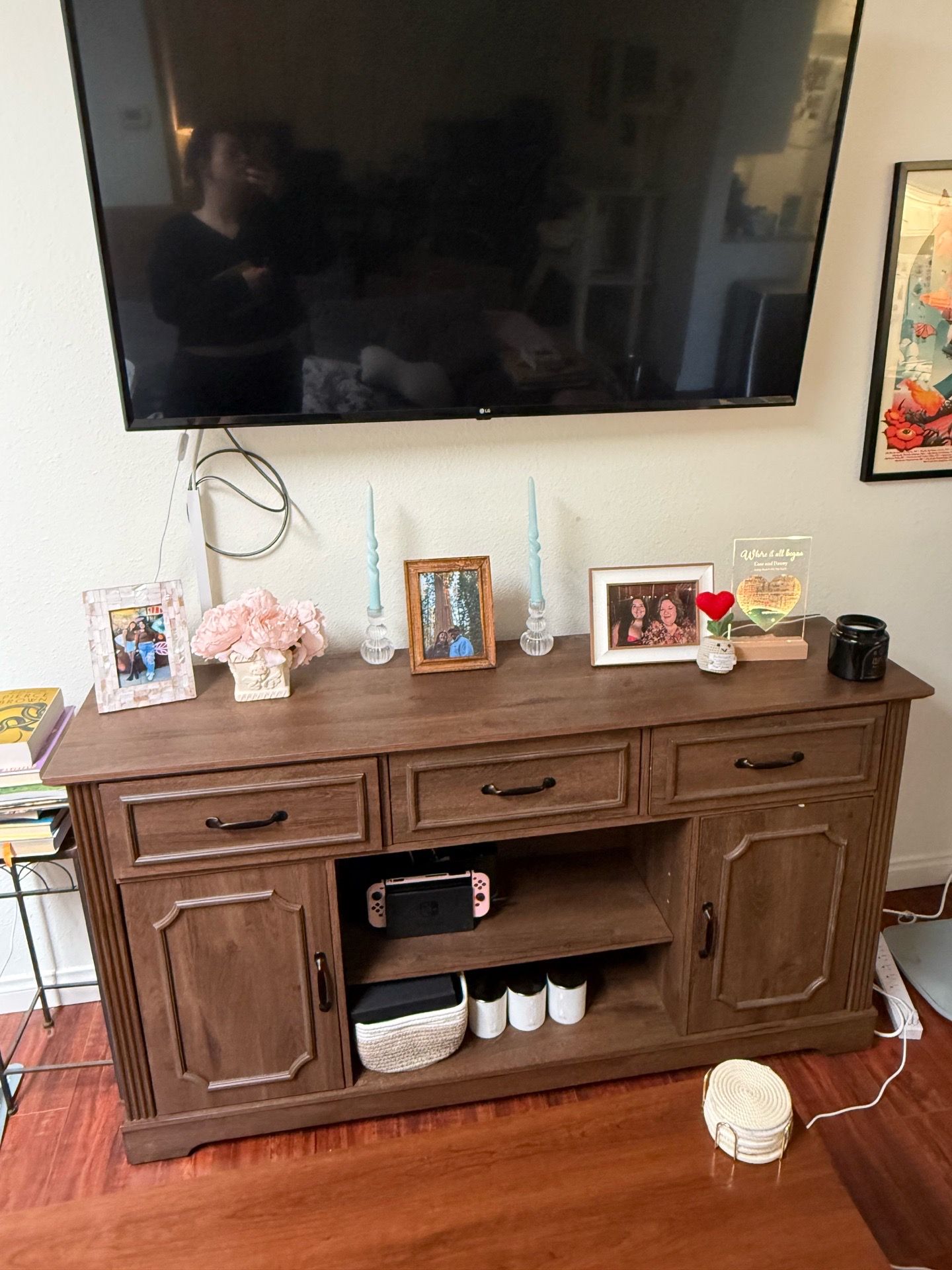 Brown console entertainment table