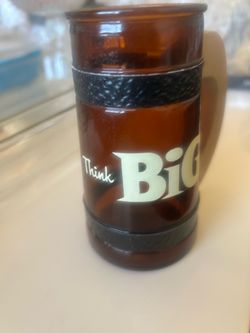 VTG Siesta Ware Glass Mug Amber Brown Cookie Jar with Wood Handle THINK BiG