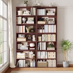 82" Tall Bookcases Set of 2, Freestanding Display Storage Shelves, 7-Tier Open Bookshelf for Home Office Living Room Bedroom, Cherry Red