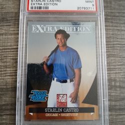 2011 Donruss Elite Extra Edition baseball card featuring Starlin Castro, graded by PSA as a Mint 9. 