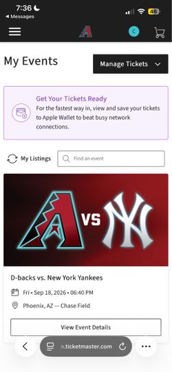 One ticket dbacks vs Yankees